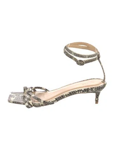 Pre-owned By Far Snakeskin Animal Print Sandals In Black