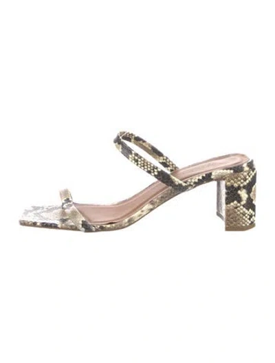 Pre-owned By Far Snakeskin Animal Print Slides In Neutral