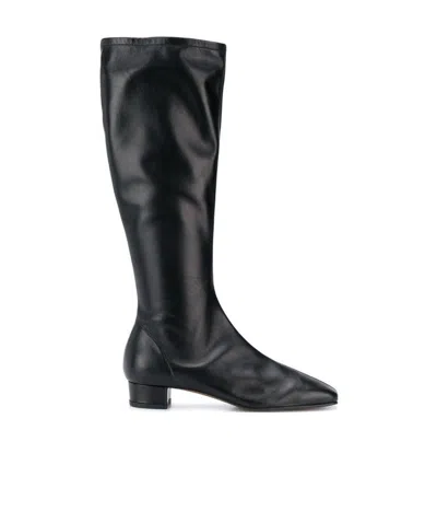 By Far Square-toe Leather Boots In Black