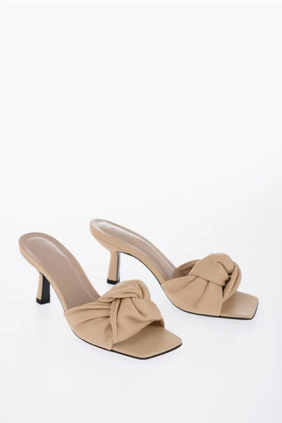 By Far Square Toe Leather Lana Mules With Spool Heel 7.5cm In Neutral