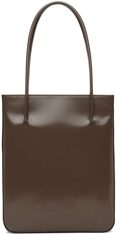 By Far Ssense Work Capsule – Taupe Script Tote In Slate Black