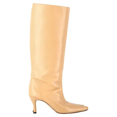 By Far Stevie Knee Boots In Beige Leather In Multi