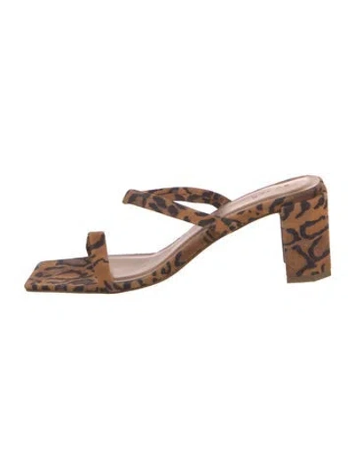 Pre-owned By Far Suede Animal Print Sandals In Brown