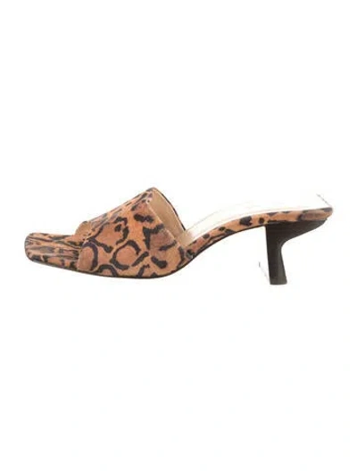 Pre-owned By Far Suede Animal Print Slides In Brown