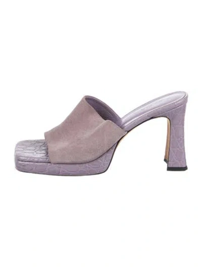 Pre-owned By Far Suede Animal Print Slides In Purple