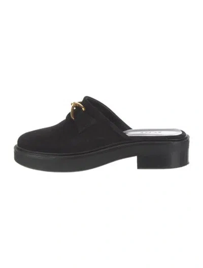 Pre-owned By Far Suede Chain-link Accents Mules In Black