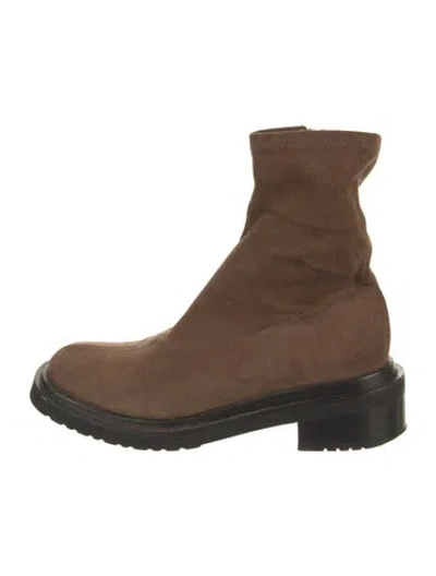Pre-owned By Far Suede Combat Boots In Brown