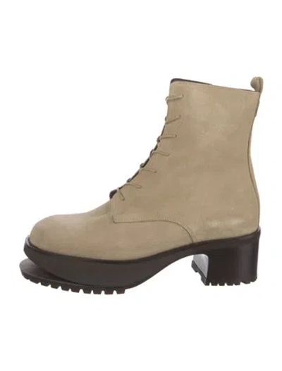 Pre-owned By Far Suede Combat Boots In Neutral