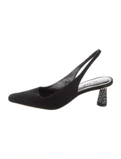 Pre-owned By Far Suede Crystal Embellishments Slingback Pumps In Black