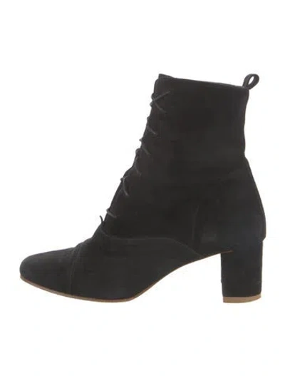 Pre-owned By Far Suede Lace-up Boots In Black