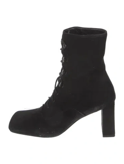 Pre-owned By Far Suede Lace-up Boots In Black