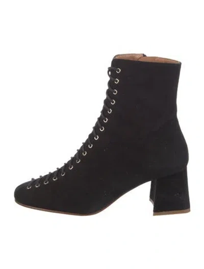 Pre-owned By Far Suede Lace-up Boots In Black