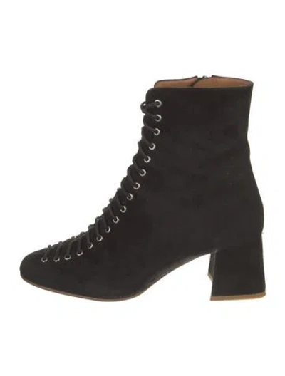 Pre-owned By Far Suede Lace-up Boots In Black