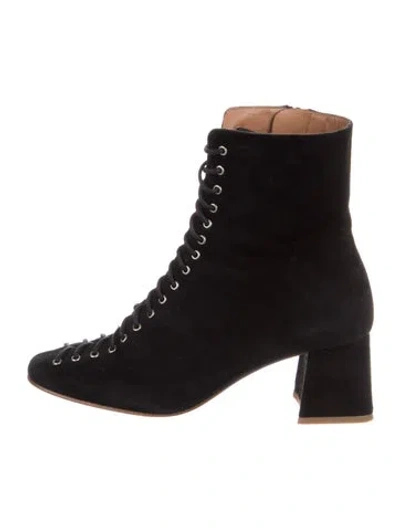 Pre-owned By Far Suede Lace-up Boots In Black