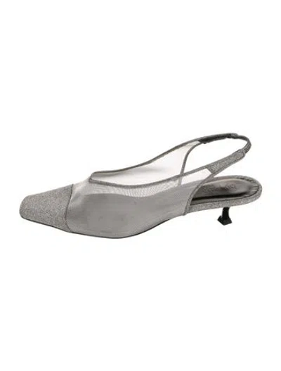 Pre-owned By Far Suede Mesh Accents Slingback Pumps In Silver
