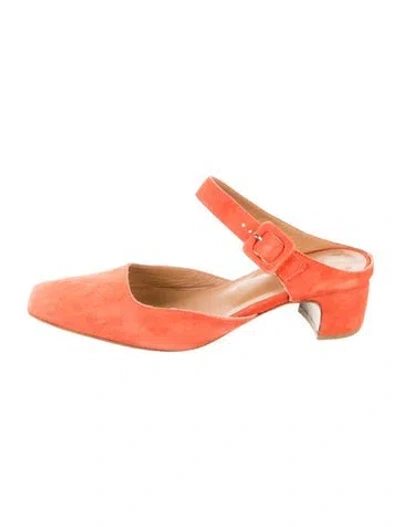 Pre-owned By Far Suede Mules In Orange