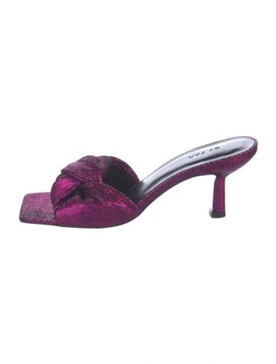Pre-owned By Far Suede Printed Slides In Purple