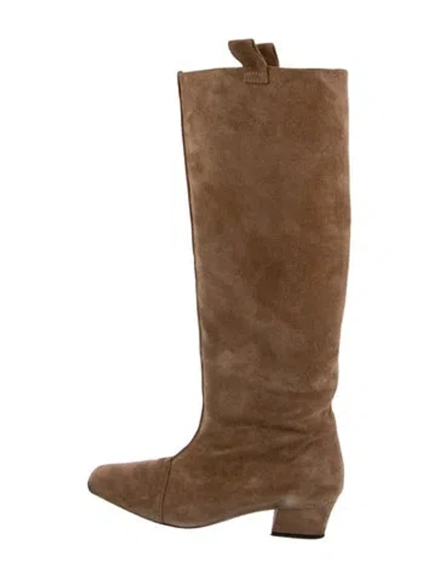 Pre-owned By Far Suede Riding Boots In Brown