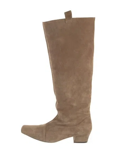 Pre-owned By Far Suede Riding Boots In Neutral