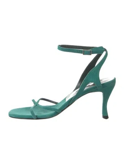 Pre-owned By Far Suede Slingback Pumps In Green