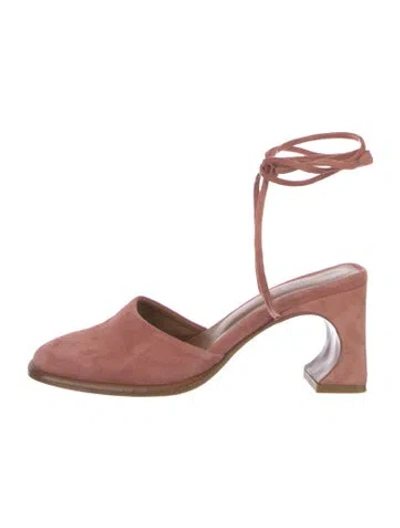 Pre-owned By Far Suede Slingback Pumps In Pink