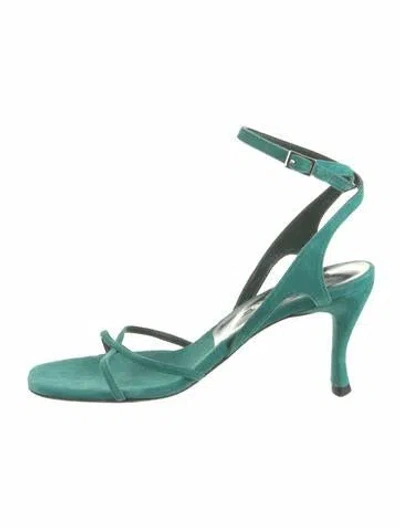 Pre-owned By Far Suede Slingback Sandals In Green