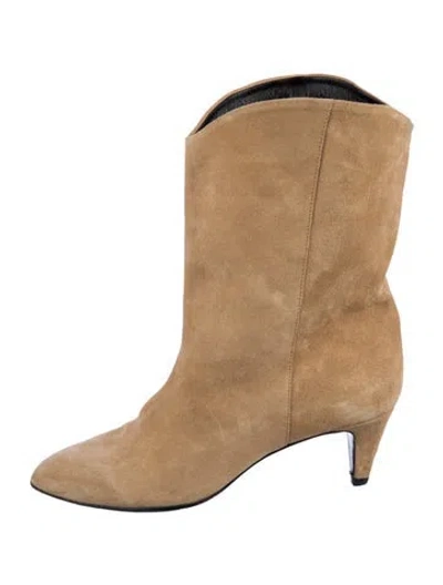 Pre-owned By Far Suede Western Boots In Brown