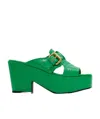 By Far Textured Embossed High-heeled Sandals In Green