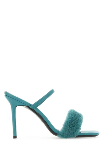 By Far Turquoise Leather Ada Mules