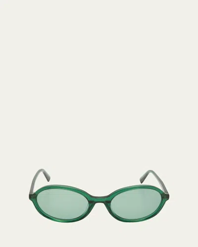 By Far Velvet Semi-transparent Round Acetate Sunglasses In Transparent Emerald