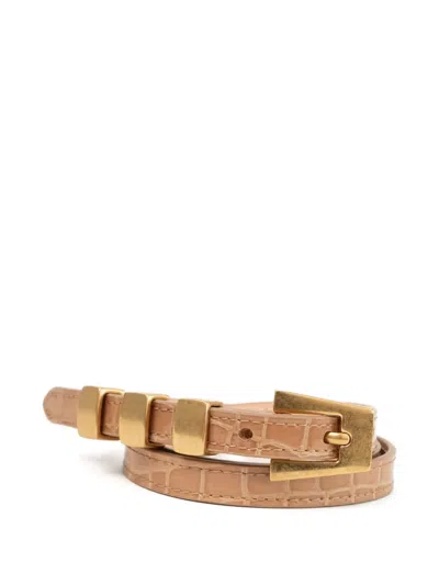 By Far Vic Geometric-buckle Leather Belt In Brown