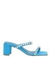 By Far Woman Sandals Azure Size 8 Textile Fibers In Blue