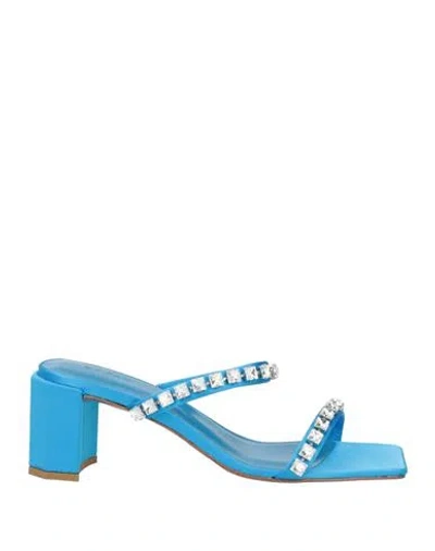 By Far Woman Sandals Azure Size 8 Textile Fibers In Blue