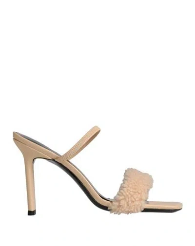 BY FAR BY FAR WOMAN SANDALS CREAM SIZE 8 SOFT LEATHER, SHEARLING