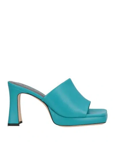 By Far Woman Sandals Turquoise Size 10 Soft Leather In Blue