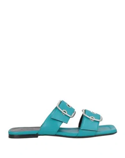 By Far Woman Sandals Turquoise Size 8 Leather In Blue