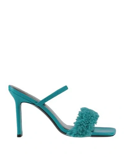 BY FAR BY FAR WOMAN SANDALS TURQUOISE SIZE 8 SOFT LEATHER, SHEARLING