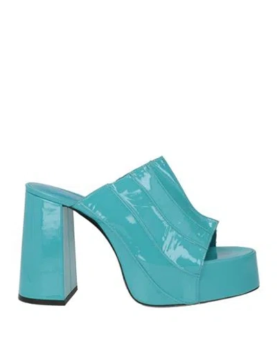 By Far Woman Sandals Turquoise Size 9 Leather In Blue