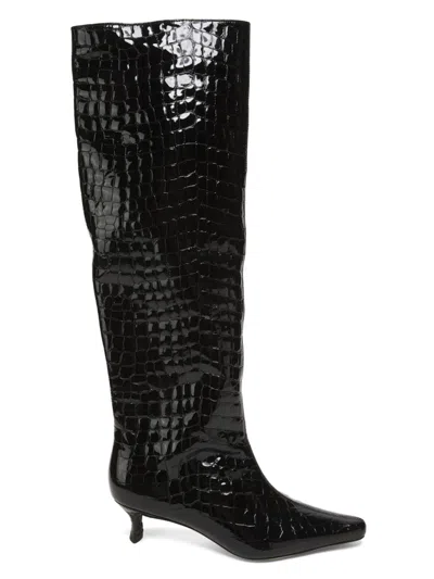 By Far Women's 50mm Croc-embossed Leather Knee-high Boots In Black