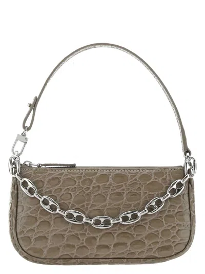 By Far Dove Grey Leather Mini Rachel Handbag