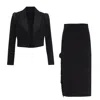 By Felizia Black Embellished Crop Blazer & Cut-out Midi Skirt Co-ord Set In Black