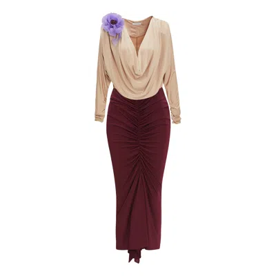 By Felizia Cowl Neck Draped Top & Midi Skirt Co-ord Set In Multicolour In Neutral