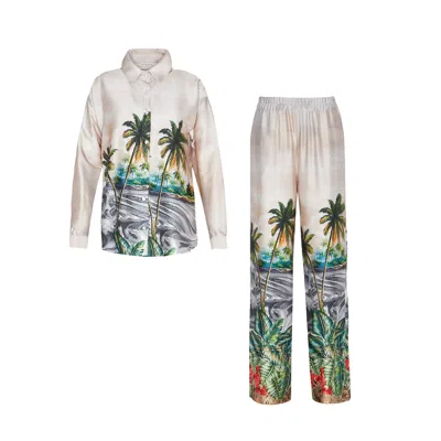 By Felizia Green / Blue Palma Printed Pajama Set In Green