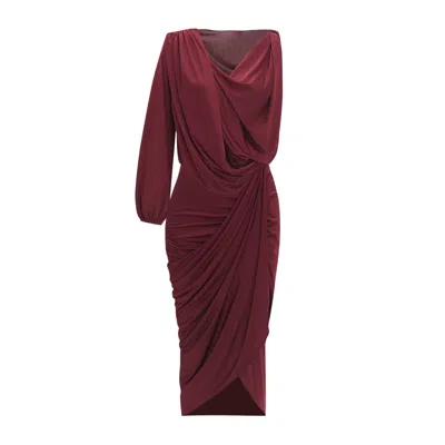 By Felizia Pink / Purple Asymmetric Draped Co-ord Set In Burgundy In Pink/purple