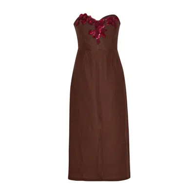 By Felizia Women's Brown Velora Burgundy Embellished Strapless Midi Dress