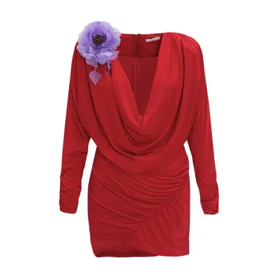 By Felizia Women's Cowl Neck Draped Mini Dress In Red