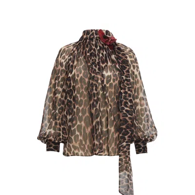 By Felizia Women's Leopard Print Chiffon Blouse In Purple
