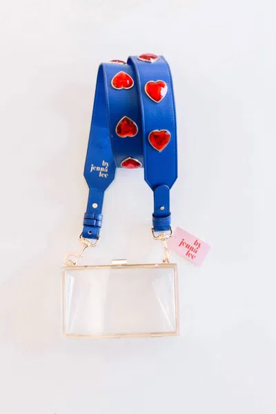By Jenna Lee Heart Strap Clear Acrylic Bag In Blue Strap,red Hearts In Multi