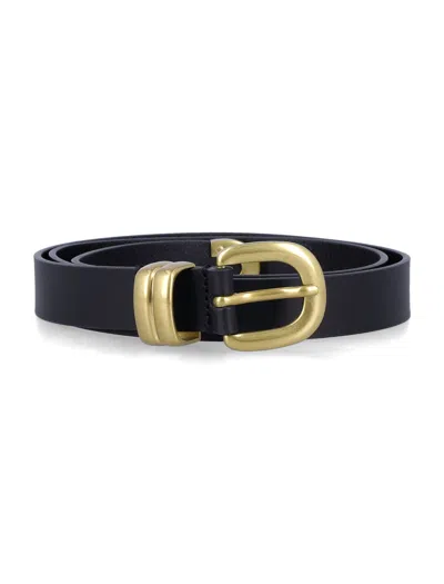 By Malene Birger 2.5 Cm Smooth Leather Waist Belt With Gold-tone Buckle (adjustable Fit) In Nero
