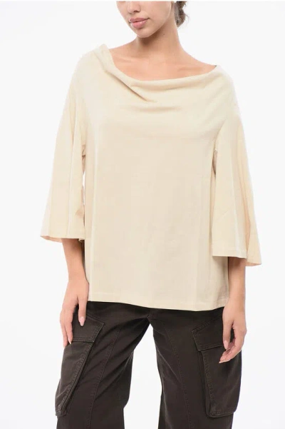 By Malene Birger 3/4sleeved Lightweight Cotton Cowl-neck Bryar Blouse In Neutral